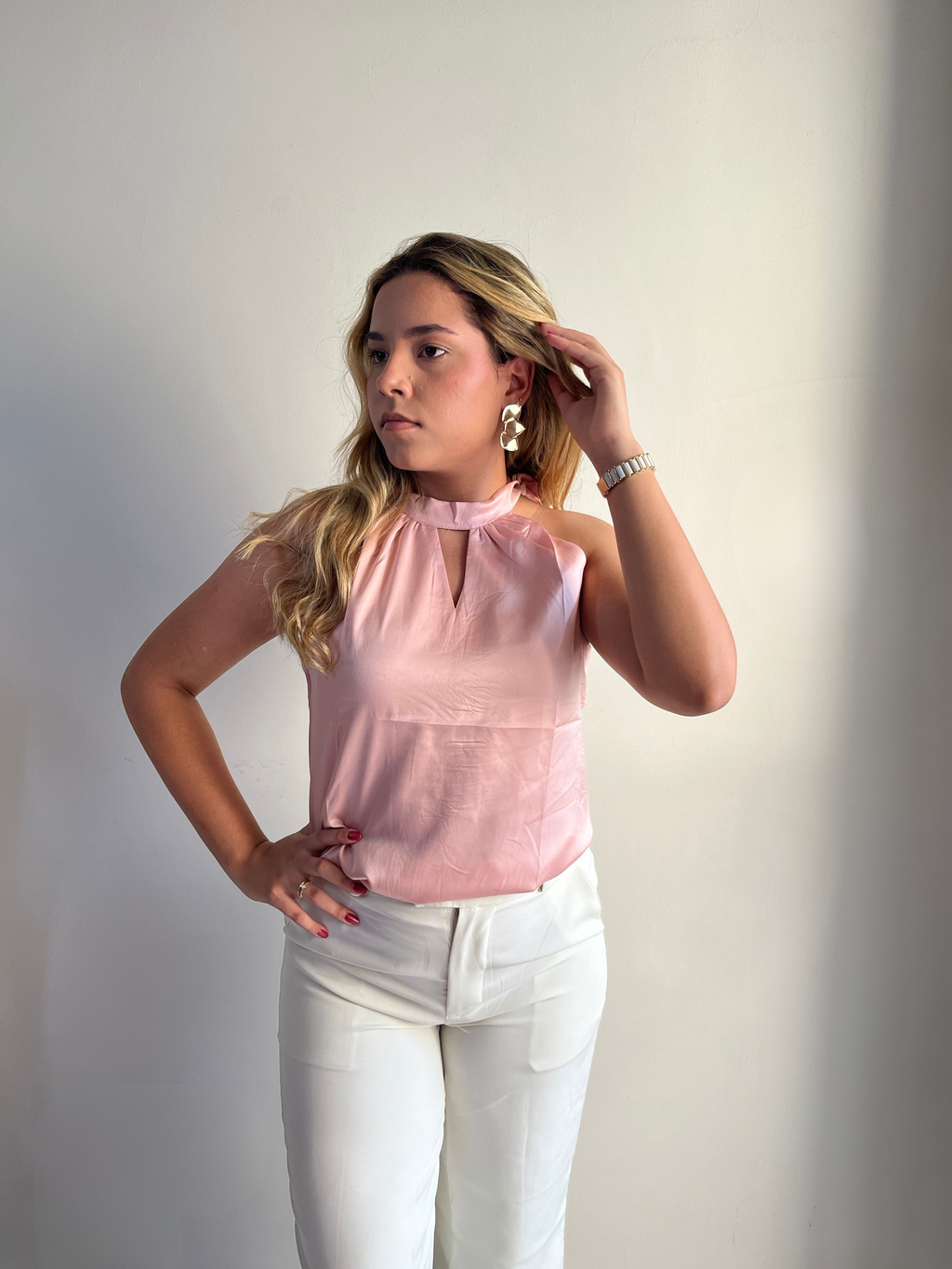 Blusa Cetim V laço lateral