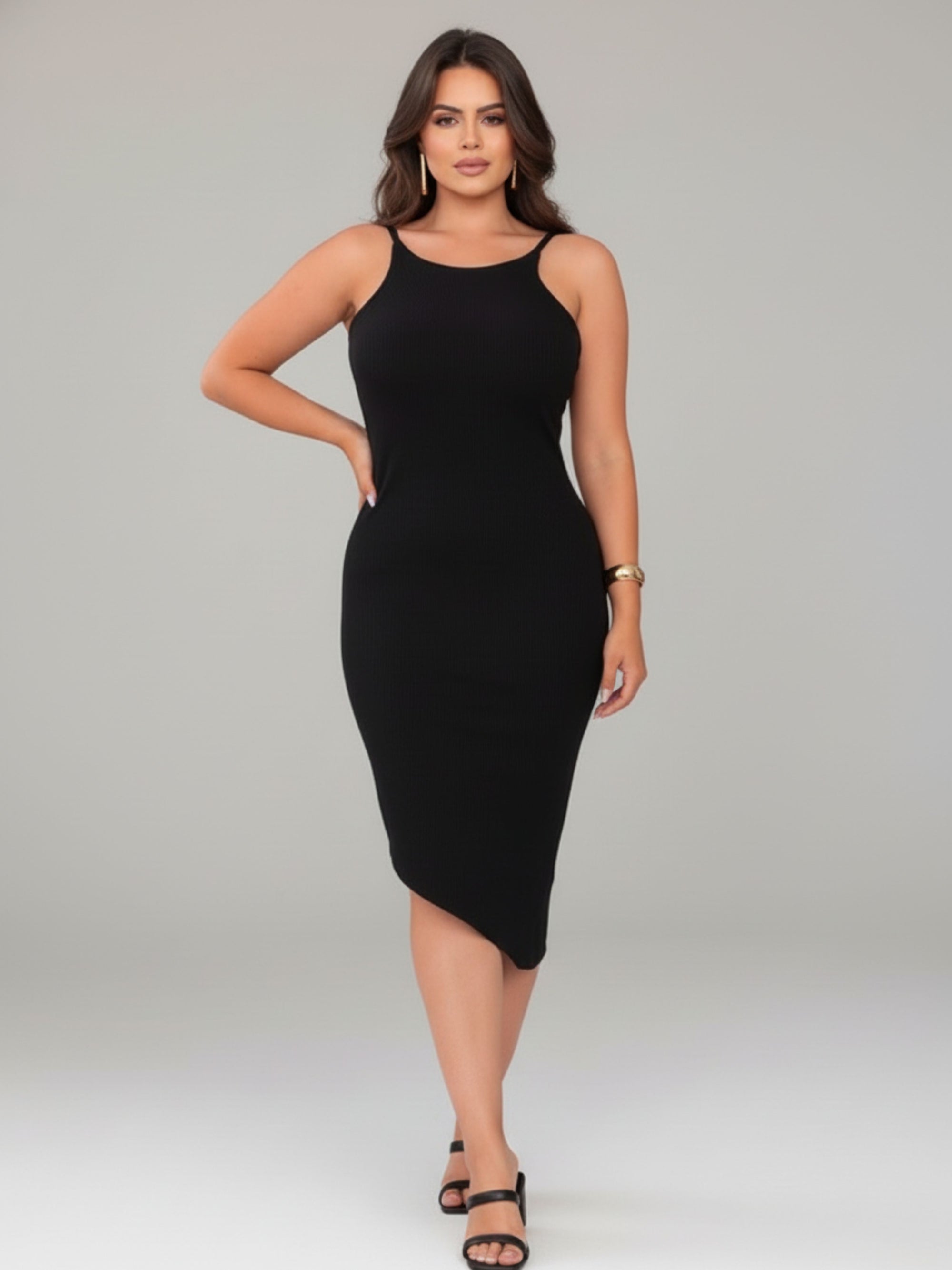 Vestido Canelado Diagonal