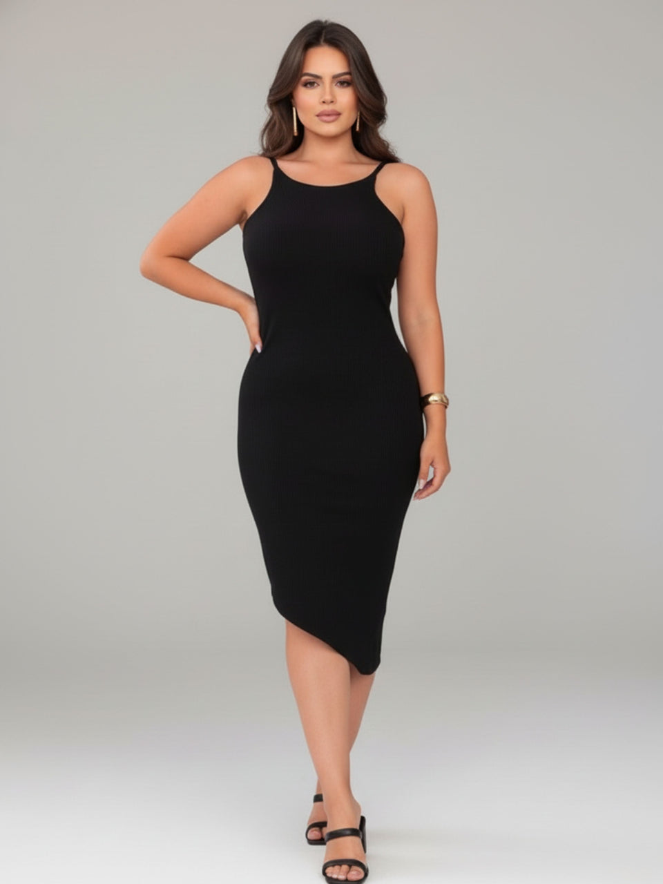 Vestido Canelado Diagonal