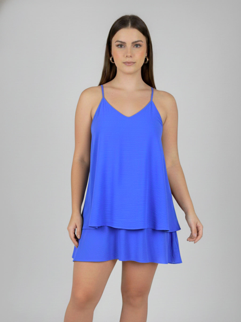 Vestido Decote V com Babado