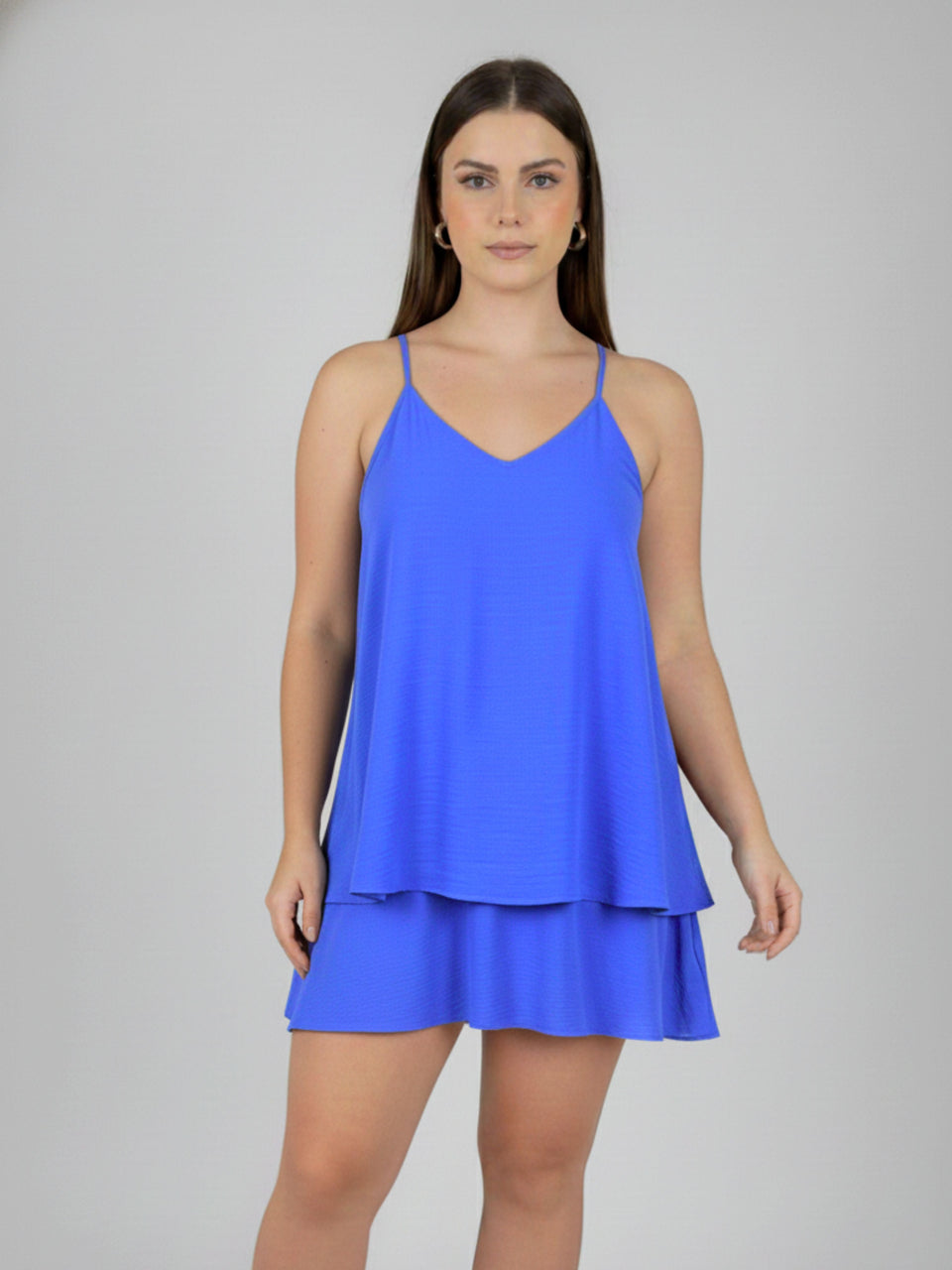 Vestido Decote V com Babado