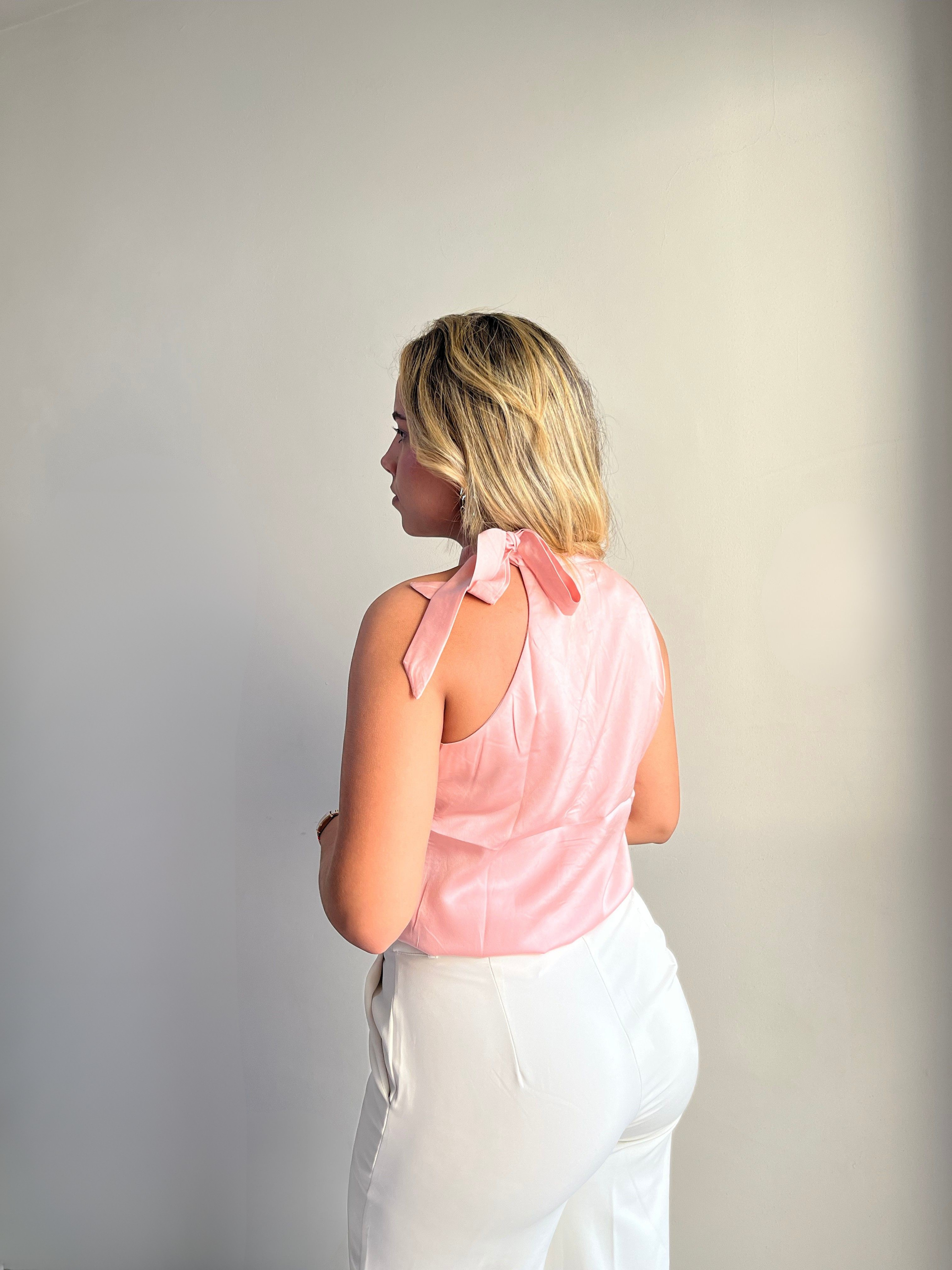 Blusa Cetim V laço lateral