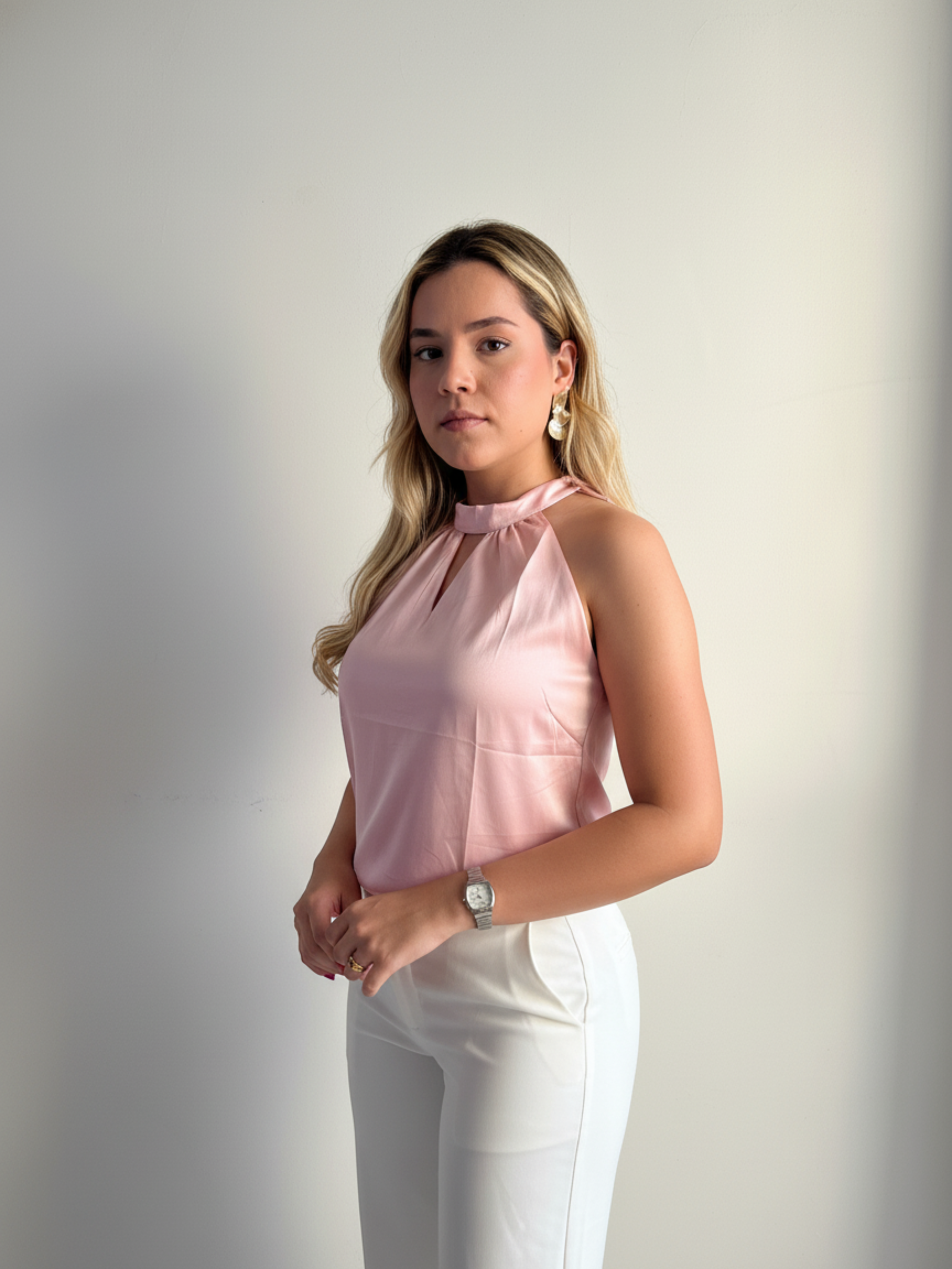 Blusa Cetim V laço lateral