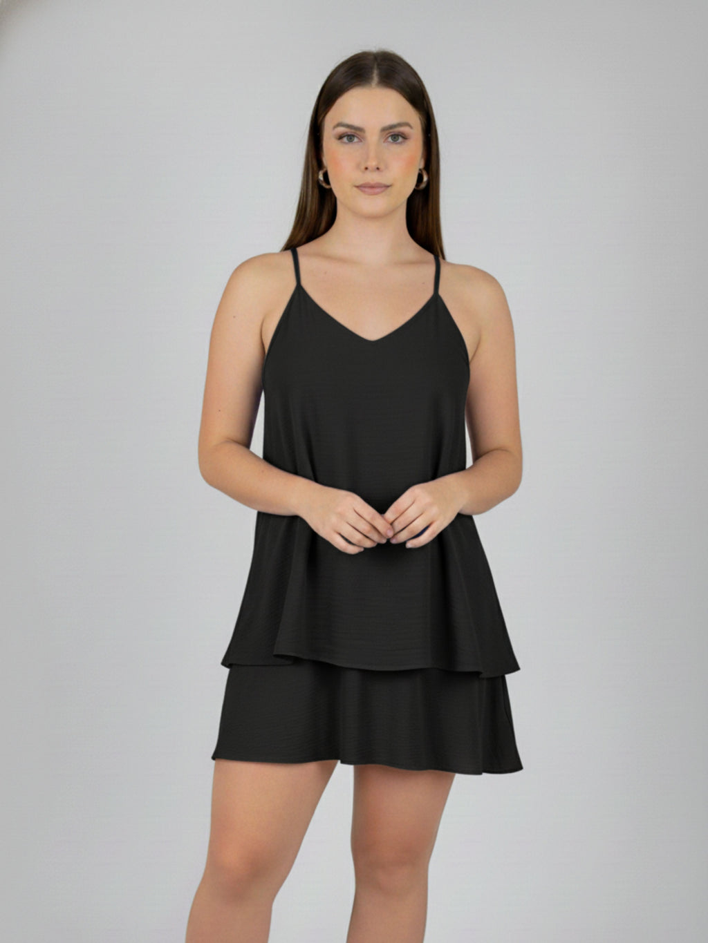 Vestido Decote V com Babado