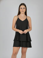 Vestido Decote V com Babado