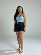 Body Canelado Tomara que caia com Fivela