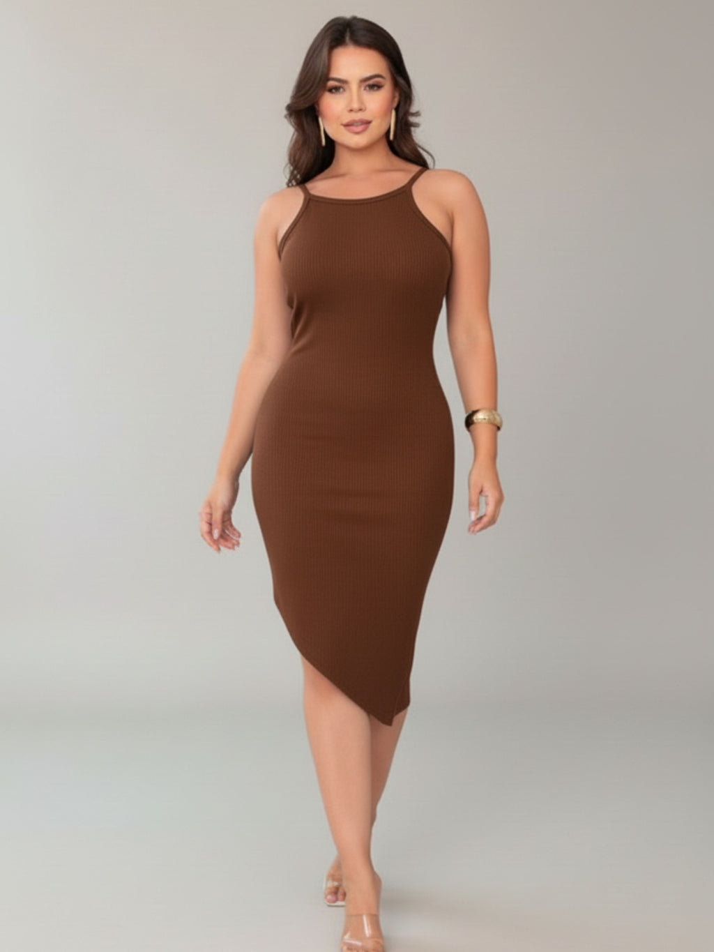 Vestido Canelado Diagonal