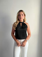 Blusa Cetim V laço lateral