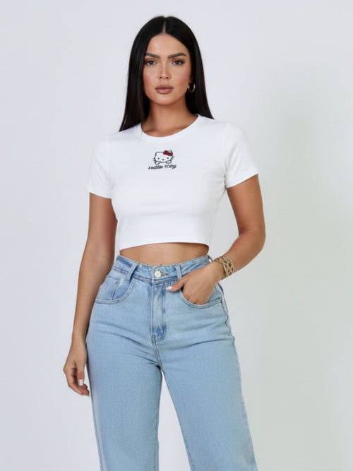Baby Tee Cropped Hello Kitty