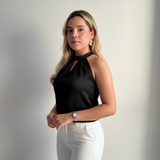 Blusa Cetim V laço lateral